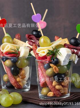 亚马逊跨境竹签爱心混搭一次性水果签100支/包食品级创意水果蛋糕