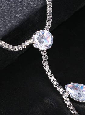 跨境热销时尚锆石连指手链女闪亮夏季百搭树叶手背链个性街拍配饰