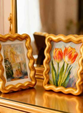 轻奢风郁金香花朵装饰画树脂桌面摆件客厅手工波浪框
