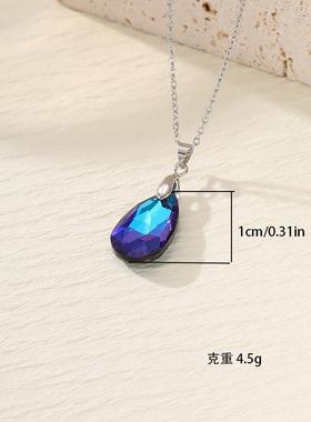 龙和水晶跨境欧美饰品长款几何水滴项链时尚轻奢炫彩不锈钢链条项