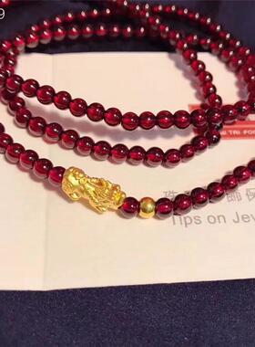 金貔貅手链厂家直销3D硬金貔貅手饰石榴石手链沙金女士手链