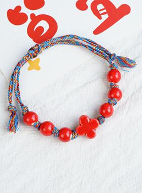 景德镇陶瓷新年祝福红色手链饰品摆摊小商品创意编织手串货源