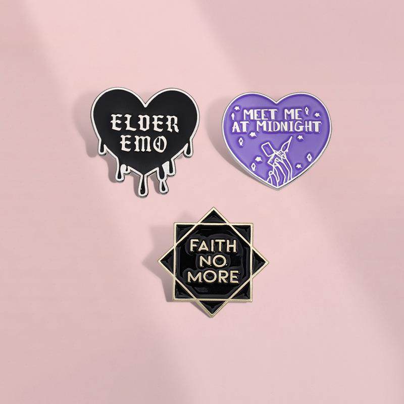 Foreign trade hot-selling alloy badge black love letter rock band badge trend clothing accessories pin