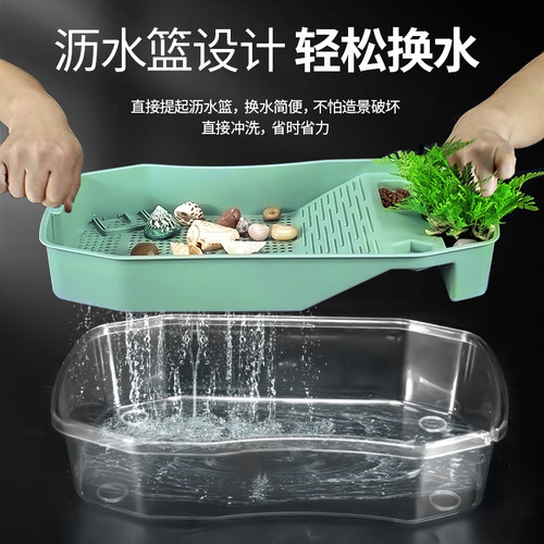 乌龟缸家用巴西龟专鳄龟别墅屋用鱼缸带晒台养小乌龟饲养缸生态箱 - 图2