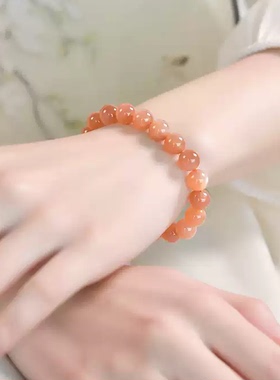 天然橙月光太阳石散珠diy