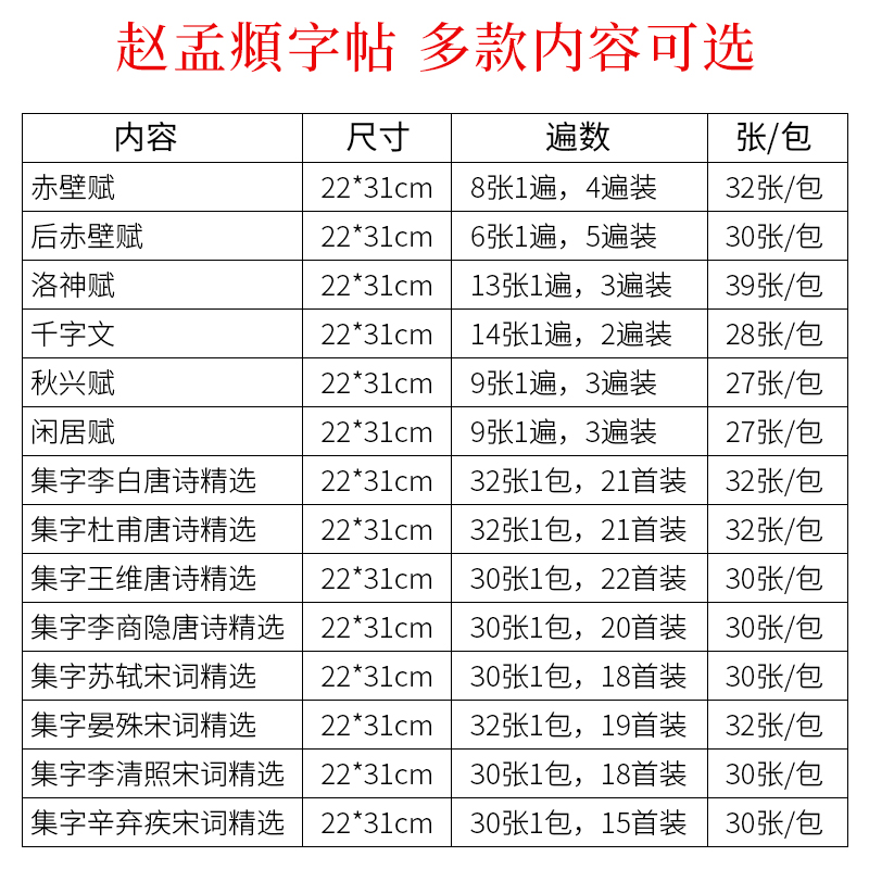 赵孟俯洛神赋千字文赤壁赋闲居赋行书毛笔字帖初学者小楷临摹入门套装赵孟頫原碑帖行书集字诗词宣纸书法描红-图0