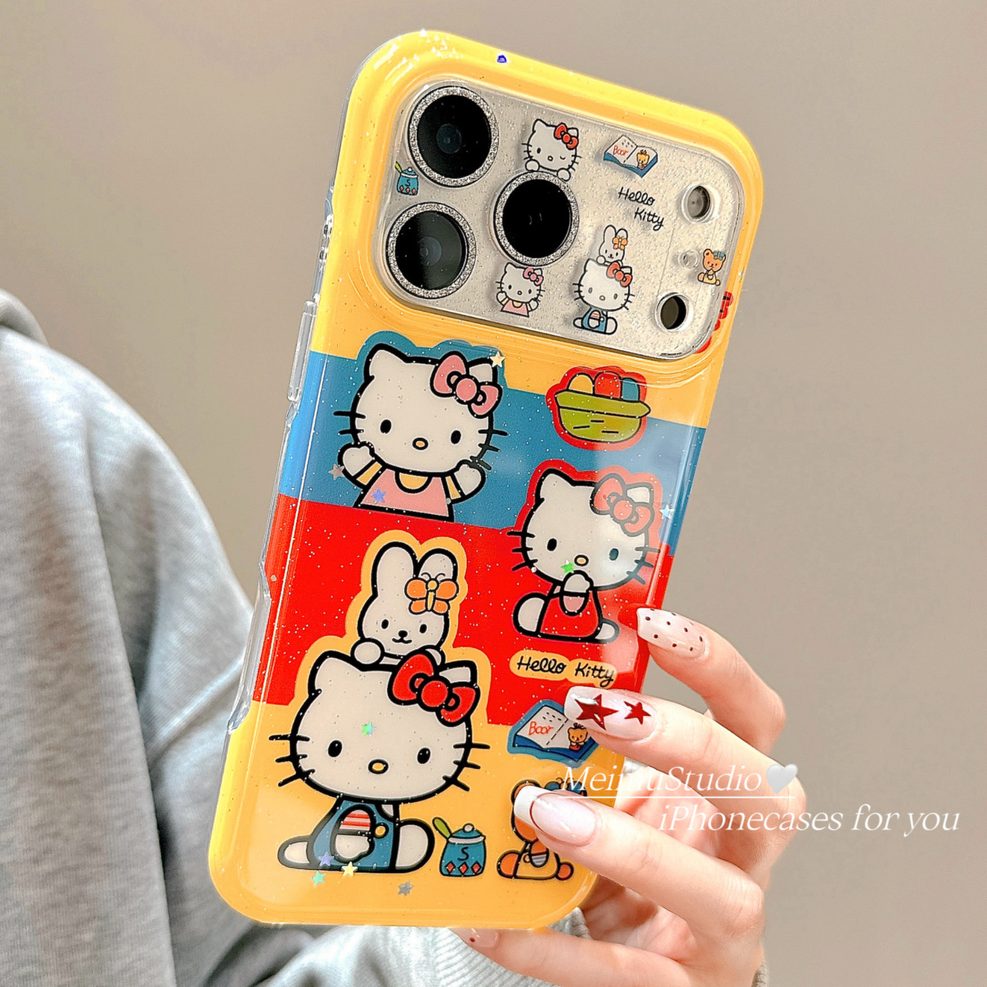 美牧卡通KT猫美乐蒂星星人细闪粉镜头膜适用苹果17promax后摄像头保护钢化膜16pro高清15pm防摔防刮14pro全包 - 图1