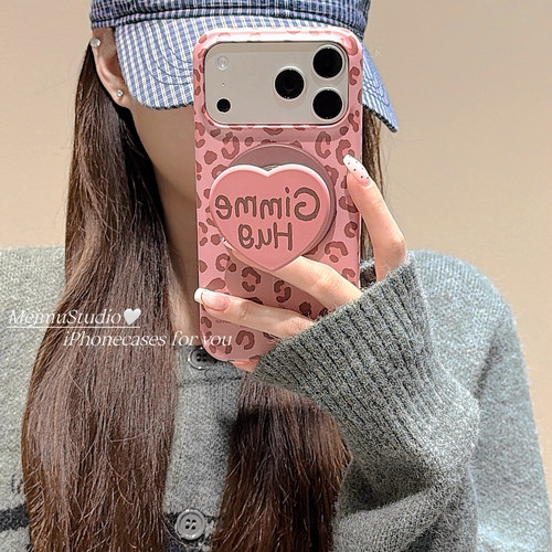 美牧甜酷辣妹豹纹爱心磁吸支架适用苹果17手机壳iphone16promax新款15pro菲林16pro小众女15pm高级感17pm全包 - 图0