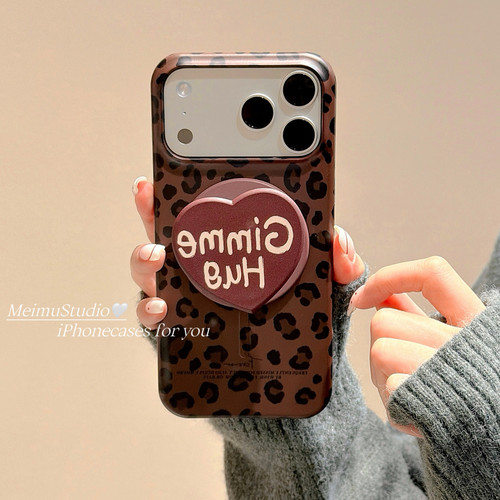 美牧甜酷辣妹豹纹爱心磁吸支架适用苹果17手机壳iphone16promax新款15pro菲林16pro小众女15pm高级感17pm全包 - 图2