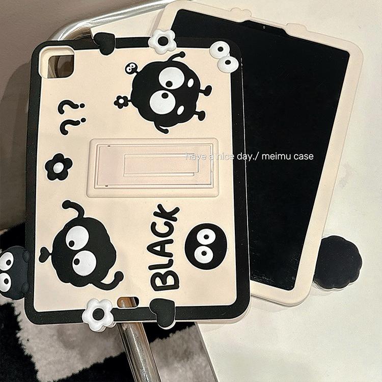 卡通可爱立体煤球花朵支架iPad10/11保护套2025新款适用苹果iPad10.2寸mini6平板Air6/5/7硅胶pro11女11寸软