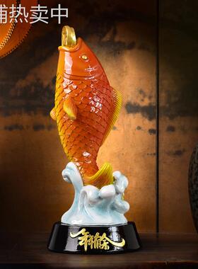 国潮创意锦鲤招财纳福年年有余树脂摆件高档家居酒柜办公室装饰品