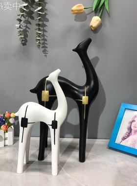 创意抽象长劲鹿摆件家居装饰中式艺术客厅摆件轻奢风装饰工艺品