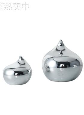 现代简约轻奢银色水滴状创意摆件样板房客厅售楼处软装饰品摆设