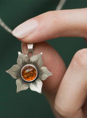 wish速卖通创意合金花瓣橙色宝石吊坠时尚项链项饰