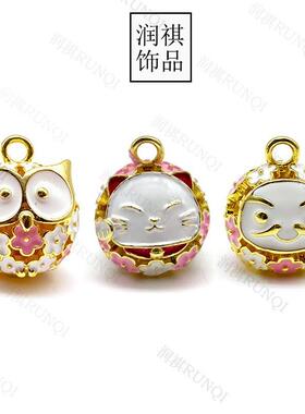 厂家日式樱花镂空铃铛猫头鹰达摩KT凯蒂猫包包挂饰景泰蓝卡通铃铛
