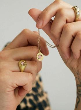 不锈钢当天发彩绘轻奢吊坠项链手绘花朵爱心吊坠毛衣链