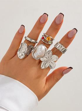 欧美跨境花朵开口戒指个性时尚百搭手饰小众夸张设计感食指戒