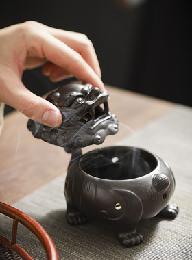 狻猊陶瓷盘香炉 工艺品熏香摆件倒流香薰炉创意家居香插香道茶宠