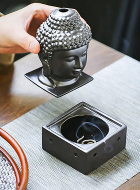 陶瓷盘香炉  佛头复古熏香炉家居摆件 禅意香薰炉跨境室内檀香炉