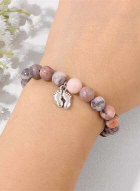 亚马逊跨境爆款热卖蓝紫色帝皇石女士手链爱心脚丫吊坠弹力手串