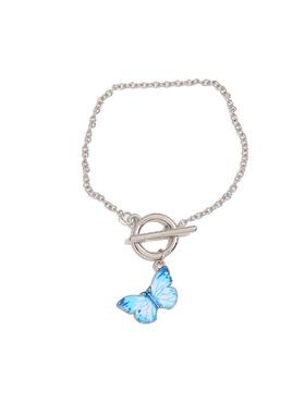 小众设计感韩国蓝色蝴蝶一字扣手链超火情侣闺蜜手镯手饰少女