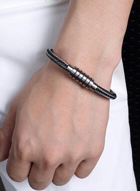 简约时尚不锈钢手环男士魅力钛钢丝手链磁铁插口欧美热销手镯