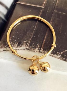 儿童款越南沙金铃铛手镯长命富贵仿黄金手环宝宝满月周岁金镯子