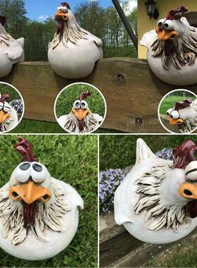 跨境新品大母鸡大眼表情鸡树脂工艺品摆件庭院装饰牧场家居微景观