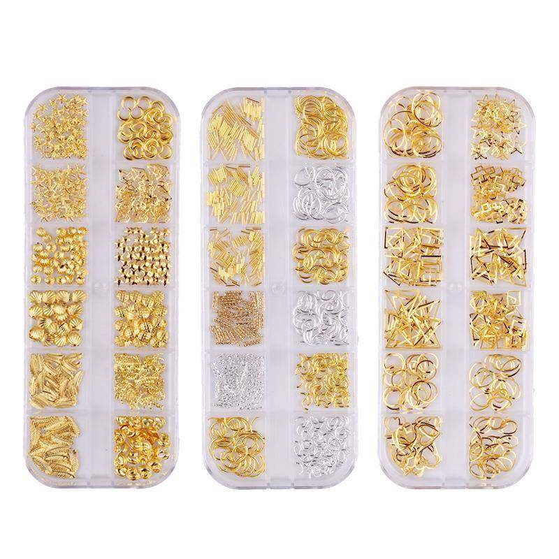 热销日系星月美甲合金饰品金属框异形铆钉平底水钻贝壳片12格盒装,淘宝优惠券,粉丝福利购,淘宝优惠卷