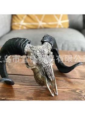 跨境新款牛头星辰摆件树脂工艺品装饰牛角墙壁摆件家居设计创意