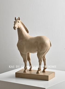 复古中式驼色唐马雕塑摆件高档别墅玄关装饰品酒店大堂招财马摆件