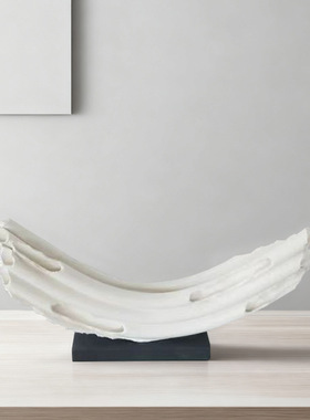 简约现代白色麟纹摆件样板房酒店民宿客厅茶几托盘装饰品桌面摆件