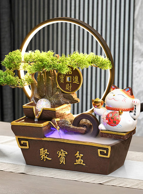 开业大吉生意兴隆摆件办公室店铺流水循环水招财风水轮陶瓷装饰品
