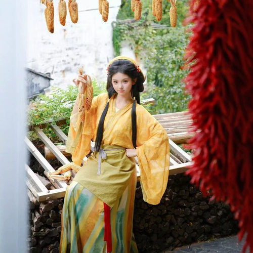 小个子新款汉服魏晋南北朝田园风种田古装演出汉元素襦裙成人套 - 图2