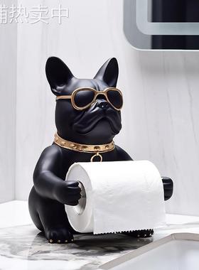法斗犬洗手台桌面卷纸筒茶几餐巾纸收纳盒客厅狗摆件卫生间纸巾盒