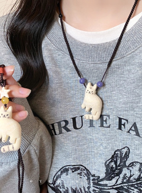 「喵了个咪」可爱卡通猫咪植绒项链小众设计感颈链卫衣链毛衣链