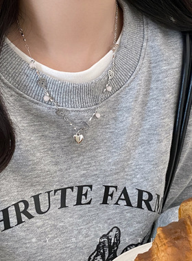 「浪漫狙击」ins甜酷银色爱心项链小众设计感锁骨链颈链卫衣链