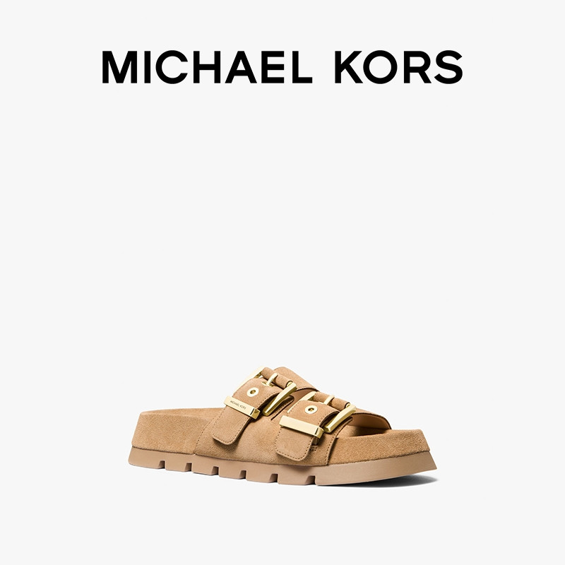 【两件折上折】MICHAEL KORS Colby 女士皮带饰皮质平底勃肯拖鞋,淘宝优惠券,粉丝福利购,淘宝优惠卷