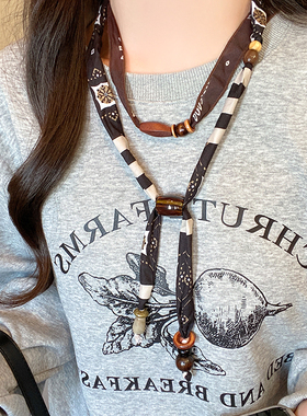 民族风咖色腰果珠子丝巾项链女