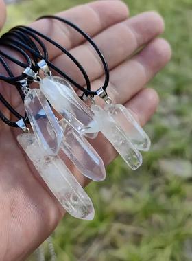 天然白水晶单晶体项链水晶原石六角柱吊坠挂件配饰饰品工厂