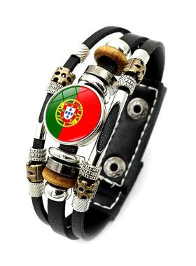 欧洲杯24强国家旗帜皮革手链男女通用复古朋克风格多层串珠手饰品