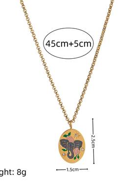 不锈钢当天发彩绘轻奢吊坠项链手绘花朵爱心吊坠毛衣链