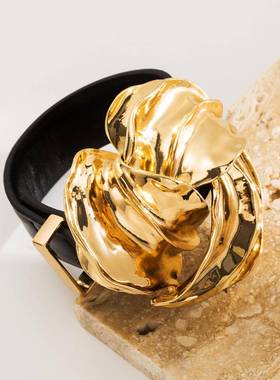 欧美跨境金属花朵潮流手镯新款皮带扣可调节花卉手链夸张嘻哈手环