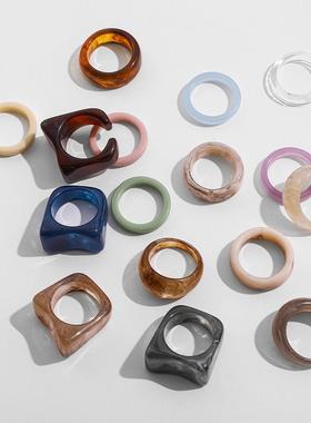 欧美跨境Y2K多巴胺彩色树脂戒指透明摩卡复古戒指均码装饰戒饰品