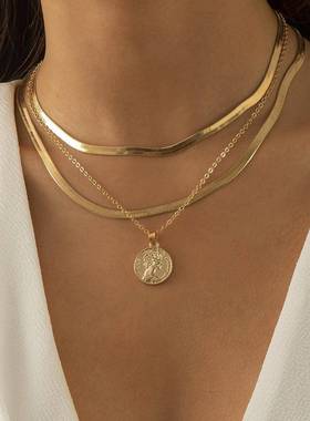 欧美跨境饰品朋克双层打结缠绕嘻哈项饰个性金属链条小众项链女