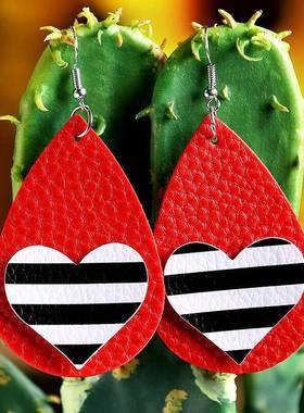 欧美心形皮革耳环套装情人节爱心pu皮革耳饰情人节礼物