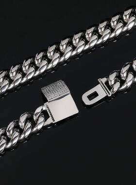 欧美嘻哈项链真金电镀12mm不锈钢古巴项链钛钢抛光圆磨加密项链