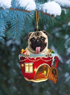 跨境新品圣诞帽睡觉狗多款汽车后视镜配件圣诞树挂饰装饰吊饰挂件