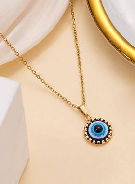 欧美跨境新款土耳其眼睛饰品时尚2件装蓝色眼睛耳环项链组合套装