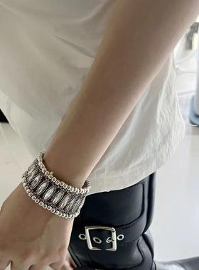 博主同款韩系小众弹性古银水钻手环手镯夸张个性复古首饰手链饰品